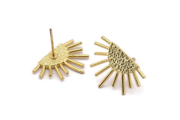 Gold Sun Earring, 4 Gold Plated Brass Sunshine Stud Earrings (21x14mm) N0711 Q0725