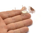 Rose Gold Sun Earring, 4 Rose Gold Plated Brass Sunshine Stud Earrings (21x14mm) N0711 Q0725