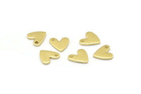 Brass Heart Charm, 50 Raw Brass Heart Charms With 1 Hole (8x1mm) M02172