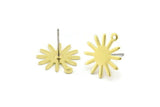 Brass Sun Earring, 12 Raw Brass Sun Stud Earrings With 1 Loop (17x15x0.80mm) M01307 A2392