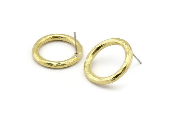 Brass Ring Earring, 2 Hammered Raw Brass Ring Stud Earrings (22x3mm) N1500 A2389
