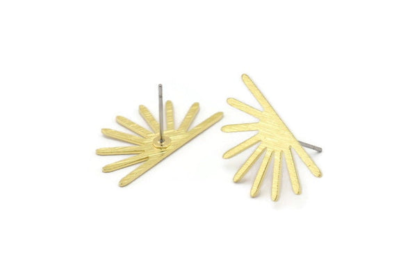 Brass Sun Earring, 10 Textured Raw Brass Sun Stud Earrings (25x13x0.70mm) M01398 A2384
