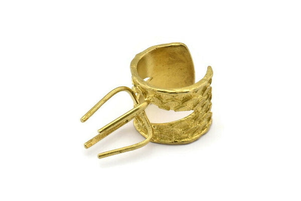 Claw Ring Settings - 1 Raw Brass 4 Claw Ring Blanks For Natural Stones E657