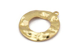 Gold Circle Charm, 2 Gold Plated Brass Circle Charm Earrings With 1 Loop, Pendants, Findings (26x23x0.80mm) D0710 Q0787