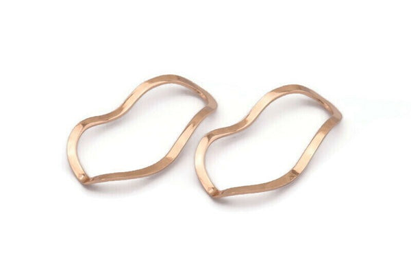 Gül Altın Oval Konnektör, Deliksiz 6 Gül Altın Kaplamalı Pirinç Dalgalı Oval Konnektör, Bulgular (35x19x0,80 mm) D0780 Q0754