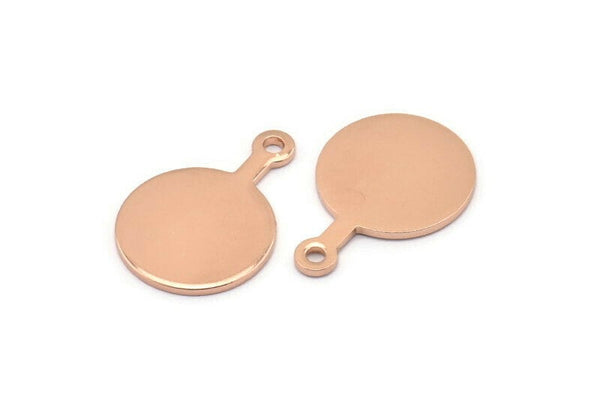 Rose Gold Round Tag, 4 Rose Gold Plated Brass Round Stamping Blanks With 1 Loop, Earrings, Pendants, Findings (22x16x1mm) D0662 Q0756
