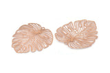 Rose Gold Monstera Charm, 2 Rose Gold Plated Brass Monstera Leaf Charms With 1 Loop, Pendants, Earrings, Findings (49x44x0.40mm) D0618 Q0731