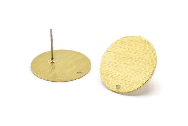 Brass Round Earring, 6 Textured Raw Brass Round Stud Earrings With 1 Hole (20x0.70mm) M01360 A2363