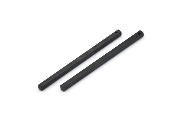 Siyah Kolye Çubuğu, 10 Oksitlenmiş Siyah Pirinç Çubuk, Gümüş Kolye, 1 Delikli Gümüş Takılar (2x40mm) BS 1753 H0914