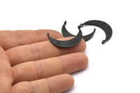Siyah Ay Kolye, 2 Halkalı 3 Çekiçlenmiş Oksitlenmiş Siyah Pirinç Hilal Kolye (29,5x7,5x1 mm) BS 1895