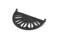 Retro Yaprak Kolye, 2 Oksitlenmiş Siyah Pirinç Yarım Daire Kolye, 2 Döngü (38x22x1mm) BS 1946