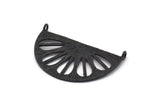 Retro Yaprak Kolye, 2 Oksitlenmiş Siyah Pirinç Yarım Daire Kolye, 2 Döngü (38x22x1mm) BS 1946