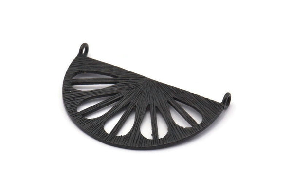 Retro Yaprak Kolye, 2 Oksitlenmiş Siyah Pirinç Yarım Daire Kolye, 2 Döngü (38x22x1mm) BS 1946