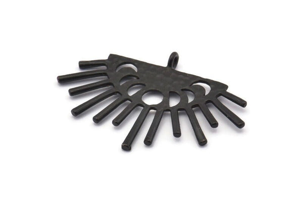 Ay Evreleri Tılsımı, 1 Döngülü 2 Çekiçlenmiş Oksitlenmiş Siyah Pirinç Ay Tılsımı (38x26x1,2 mm) N1477 H1334