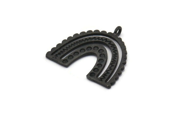 Black Charm, 2 Oxidized Black Brass, Black Pendants, Charm Pendants, Black U Shape Charms With 1 Loop (24x22x1.2mm) N1471 H1335