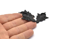 Black Badge Charm, 2 Oxidized Black Brass Rosette Pendants With 1 Loop - Pad Size 10mm (36x27mm) N1483 H1333