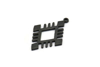 Black Charm, 4 Oxidized Black Brass Carpet Pattern Charm Pendant With 1 Loop (29x20x1.2mm) N1494 H1382