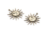 Silver Sun Charm, 2 Antique Silver Plated Brass Sun Charms With 1 Loop, Findings (29x2mm) N1516