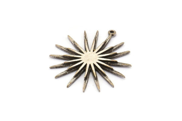 Silver Sun Charm, 2 Antique Silver Plated Brass, Silver Sun, Charm Pendant, Silver Pendant, Silver Charm With 1 Loop (32x30mm) N1519 H0902