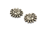 Silver Sun Charm, 4 Antique Silver Plated Brass Sun Charms With 1 Loop, Findings (16x15mm) N1509