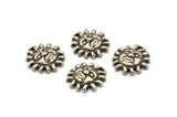 Silver Sun Charm, 4 Antique Silver Plated Brass Sun Charms With 1 Loop, Findings (16x15mm) N1509