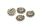 Silver Sun Charm, 4 Antique Silver Plated Brass Sun Charms With 1 Loop, Findings (16x15mm) N1509