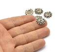 Silver Sun Charm, 4 Antique Silver Plated Brass Sun Charms With 1 Loop, Findings (16x15mm) N1509