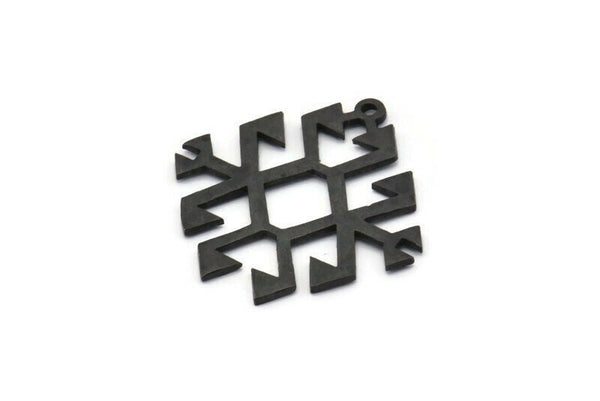 Black Charm, 4 Oxidized Black Brass - Carpet Pattern - Charm Pendant -  Black Rug Pattern Charms With 1 Loop (30x29x1.2mm) N1493
