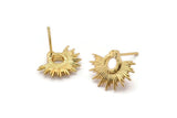 Earring Studs, 4 Gold Plated Brass -  Gold Sun Earrings - Gold Earrings - Earrings (15x12mm) N1545