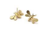 Gold Bee Earring, 2 Gold Plated Brass Bee Stud Earrings (21x12mm) N1515