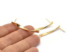 Gold Twisted Earring, 4 Gold Plated Brass Twisted Stick Stud Earrings (39x3x0.80mm) N0693