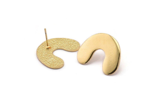 Earring Studs, 2 Gold Plated Brass -  Gold U Shape Earrings - Gold Earrings - Earrings (26x19x1.2mm) N1543