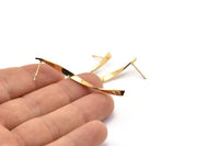 Gold Twisted Earring, 4 Gold Plated Brass Twisted Stick Stud Earrings (50x3x0.80mm) N0692