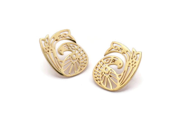 Gold Bird Earring, 2 Gold Plated Brass Bird Stud Earrings (22x17x1.2mm) N1510