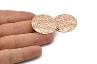Rose Gold Disc Charm, 2 Hammered Rose Gold Plated Brass Round Connectors With 2 Holes, Earrings, Findings (30x0.70mm) D1028 Q0929