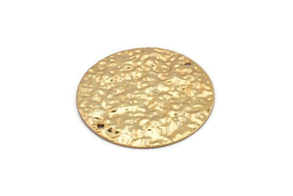 Gold Disc Charm, 2 Hammered Gold Plated Brass Round Connectors With 2 Holes, Earrings, Findings (30x0.70mm) D1028 Q0929