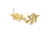 Gold Leaf Earring, 4 Gold Plated Brass Leaf Stud Earrings, Findings (21x12x1.2mm) N1505 Q1117
