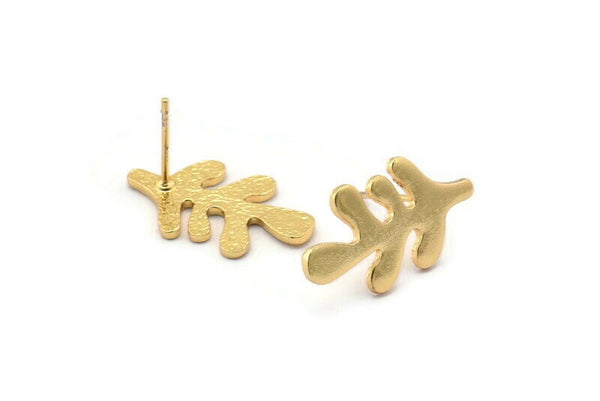Gold Leaf Earring, 4 Gold Plated Brass Leaf Stud Earrings, Findings (21x12x1.2mm) N1505 Q1117