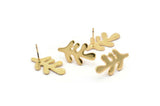 Gold Leaf Earring, 4 Gold Plated Brass Leaf Stud Earrings, Findings (21x12x1.2mm) N1505 Q1117