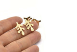 Gold Leaf Earring, 4 Gold Plated Brass Leaf Stud Earrings, Findings (21x12x1.2mm) N1505 Q1117