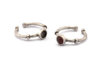 Silver Ring Settings, 3 Antique Silver Plated Brass Round Ring With 1 Stone Setting - Pad Size 5mm N1553