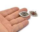 Silver Eye Charm, 2 Antique Silver Plated Brass Eye Charms With 1 Loop, Pendants - Pad Size 6mm (29x20mm) N1489