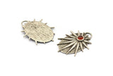 Silver Badge Charm, Antique Silver Plated Brass Rosette Pendants With 1 Loop - Pad Size 4mm (33x24mm) N1490