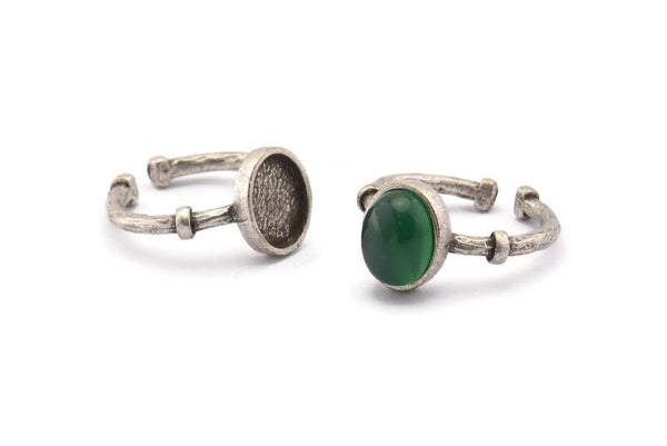 Silver Ring Settings, 2 Antique Silver Plated Brass Oval Ring With 1 Stone Setting - Pad Size 8x10mm N1561 H1330