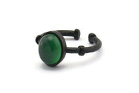 Siyah Halka Ayarları, 1 Taş Ayarlı 2 Oksitlenmiş Siyah Pirinç Oval Yüzük - Ped Boyutu 8x10mm N1561 H1330