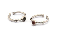 Silver Ring Settings, 3 Antique Silver Plated Brass Round Ring With 1 Stone Setting - Pad Size 4mm N1551