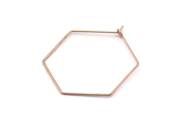 Rose Gold Hexagon Earring, 12 Rose Gold Plated Brass Wire Hexagon Earring Charms, Findings (30x0.7mm) D1278 Q0935