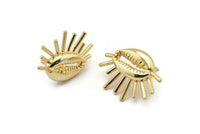 Gold Shell Earring, 2 Gold Plated Brass Cowrie Shell Stud Earrings, Findings (26x20mm) N1007 Q0963