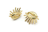 Gold Shell Earring, 2 Gold Plated Brass Cowrie Shell Stud Earrings, Findings (26x20mm) N1007 Q0963