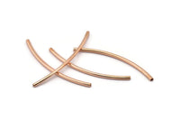 Noodle Tube Beads, 25 Rose Gold Lacquer Plated Brass Curved Tube Beads (1.5x40mm) D0283 Q0967